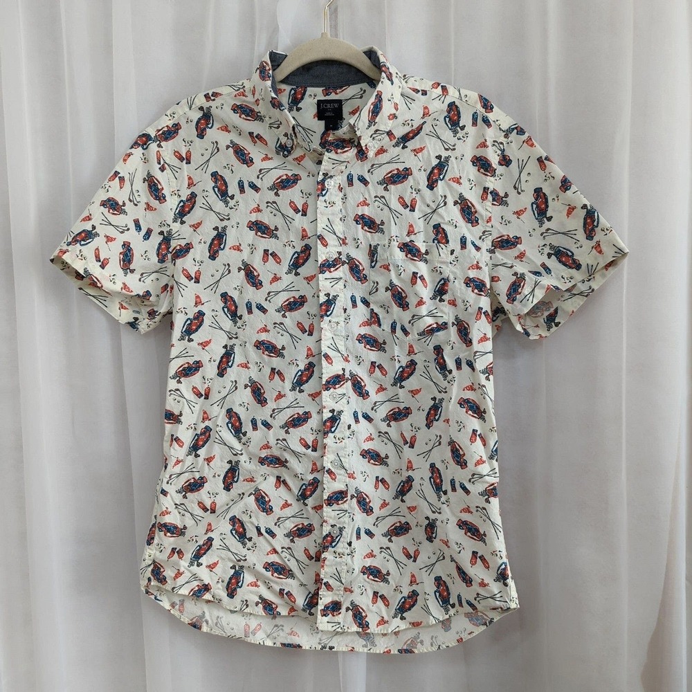 J Crew Shirt Mens M Golf Print Short Sleeve Button Up